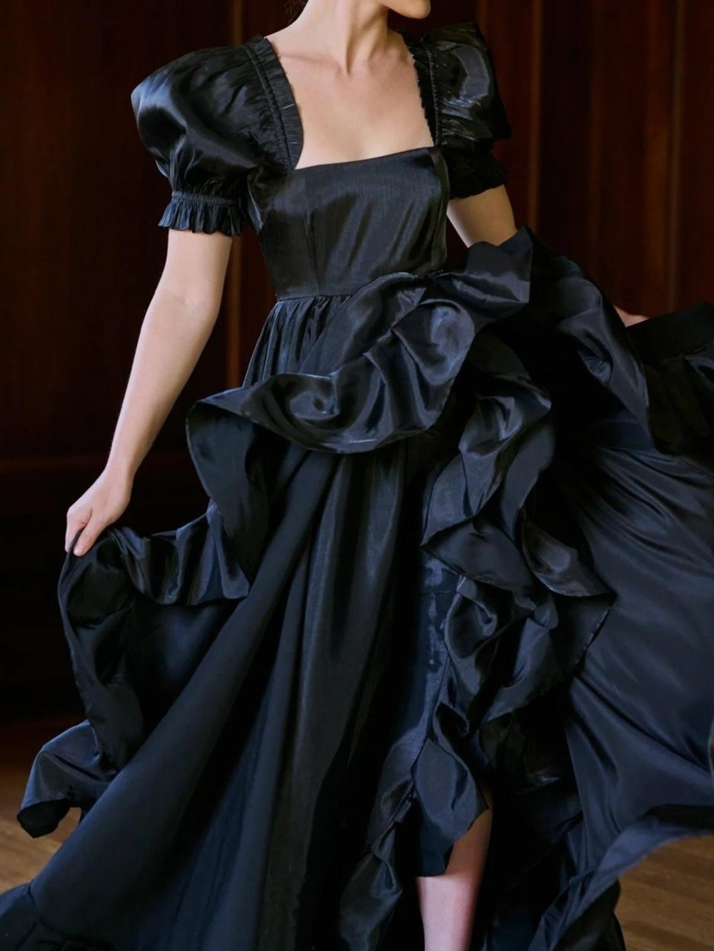 NWT Selkie The Ruffle Gown in Caviar Black
